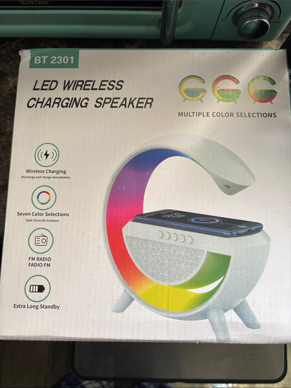 LED Wireless Charging Speaker - White with Rainbow LED